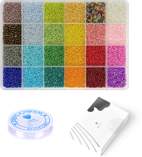 리니팜 24색 시드비즈 세트 반지 팔찌 마스크 목걸이줄 스트랩 키링 만들기 비즈공예재료 키트 랍스터고리 올챙이캡 누름볼 악세사리부자재, 투명실버2mm, 1개