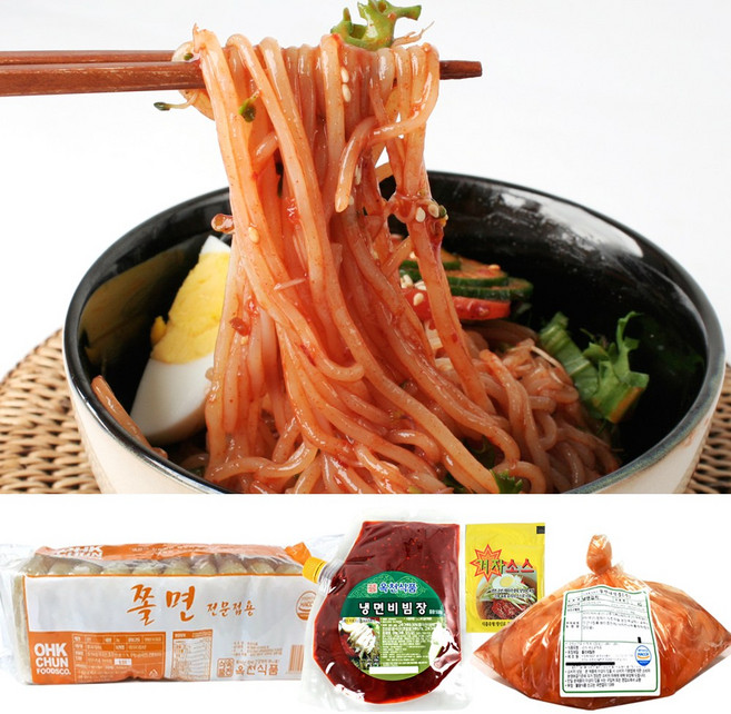 옥천냉면 쫄면 10인분(2kg)+비빔장 500g+냉면김치 1kg+겨자소스 5개, 1개