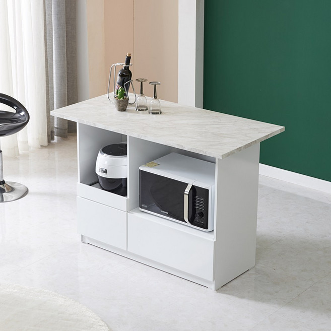 가온리빙 올리앤 1200 아일랜드 식탁 겸 렌지대 홈바/아일랜드식탁, 서랍형화이트+화이트대리석무늬상판