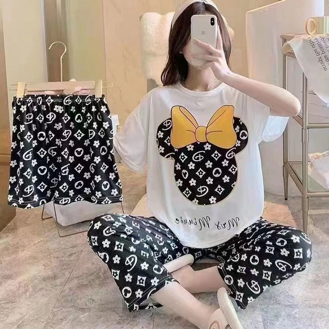 베루라 라운드넥반팔편한티셔츠세트 허리밴딩트레이닝잠옷팬츠세트 케프미키잠옷세트