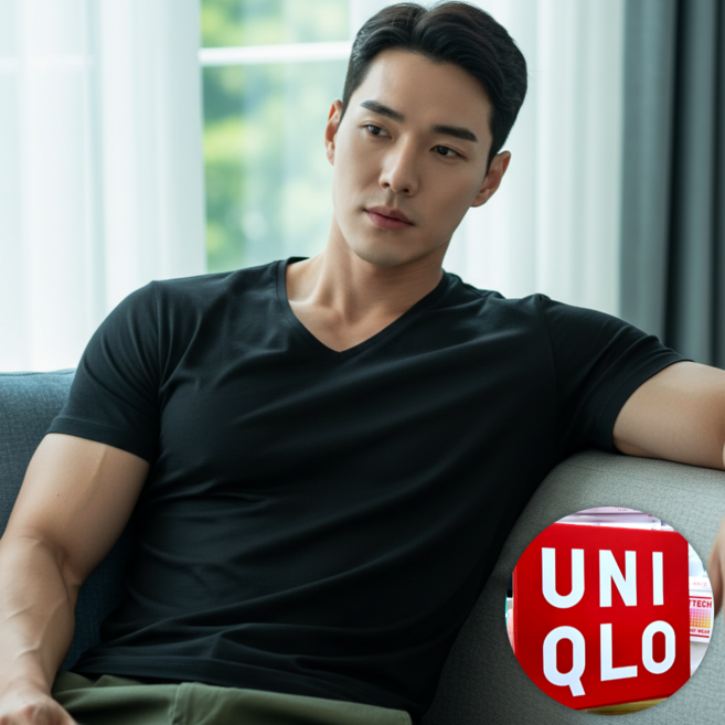 유니클로 에어리즘 기능성 V넥 이너웨어 쿨티 반팔티 티셔츠