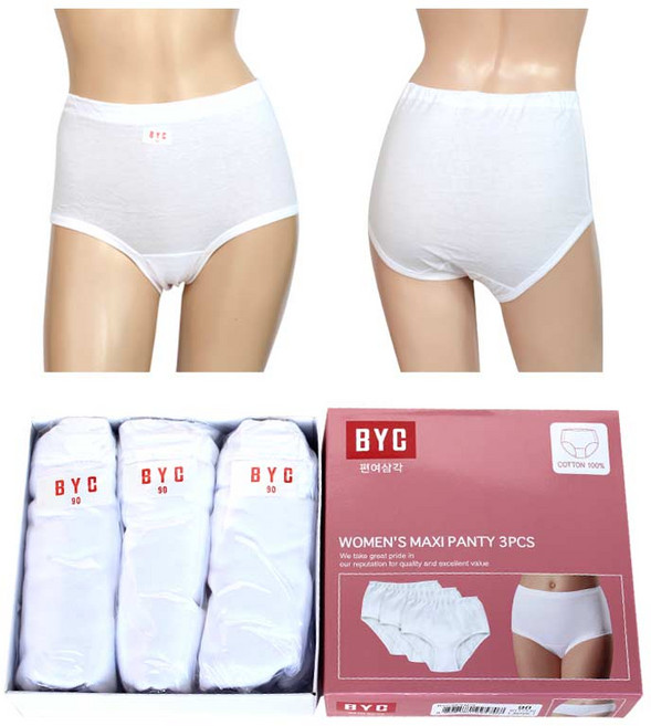 BYC 순면 백색 여성 맥시 삼각팬티 6장세트