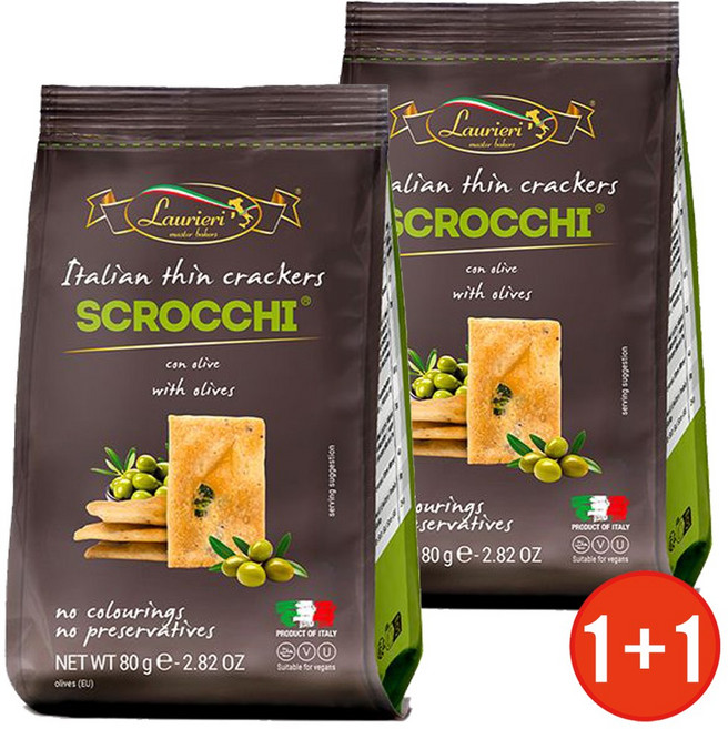 [1+1] 이탈리아 정통 포카치아 스크로치 (올리브) 오븐에 구운 건강한 크래커 방부제X 첨가물X 화학물질X, 160g, 1세트