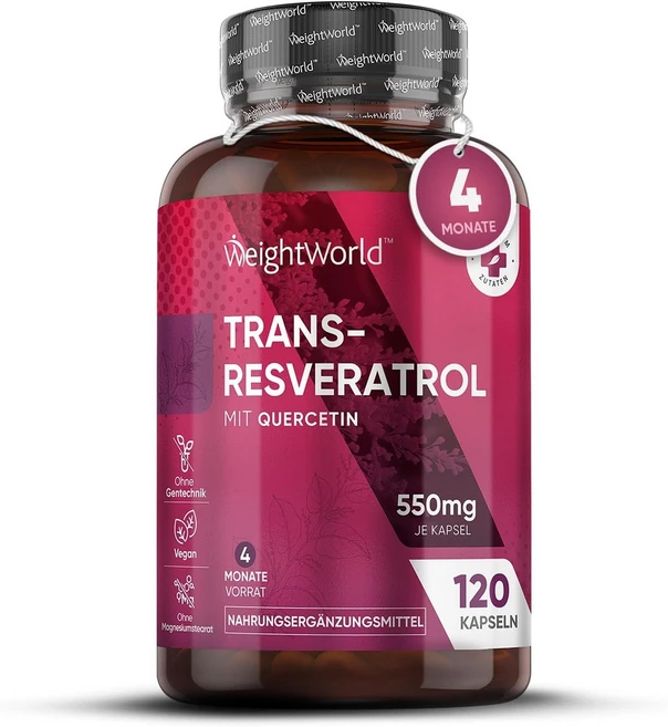 웨이트월드 WeightWorld 레스베라트롤 캡슐 120개 - 50mg 퀘르세틴이 포함된 500mg 트랜스-레스베라트롤 OPC 캡슐 대체품, 1개, 120정 - 쿠팡