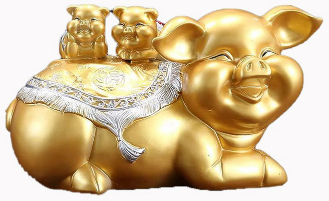 행운의 풍수장식소품 선물용 황금돼지 저금통 복돼지 파랑색 황금색, 황금돼지 가족 (입출금 가능)