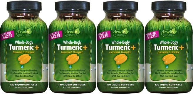 Irwin Naturals 어윈네추럴스 홀 바디 터메릭 커큐민 C3 콤플렉스 심황 강황, 4팩, 120정 - 쿠팡
