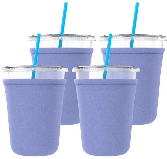TahoeBay Iced Coffee Cold Cup Sleeve (4-Pack) Reusable Blank Neoprene Insulator Drink Sleeves 16oz, Cornflower Blue