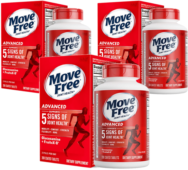 쉬프 무브프리 어드밴스드 조인트 헬스 글루코사민 + 콘드로이틴 + 프루트X-B 타블렛, 200정, 3개
