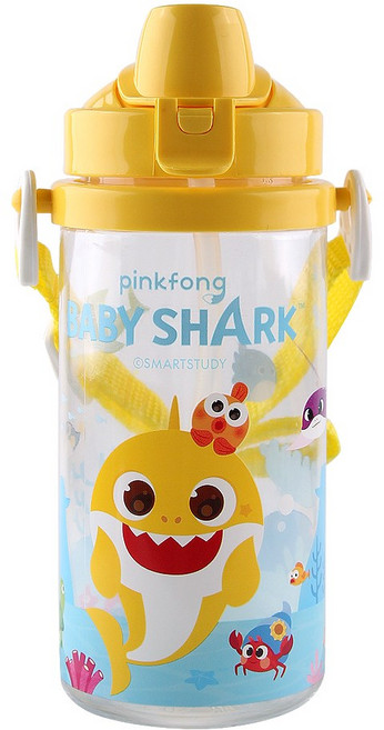 아이조움 핑크퐁 아기상어 심플 끈달린 빨대물통, 혼합색상, 350ml