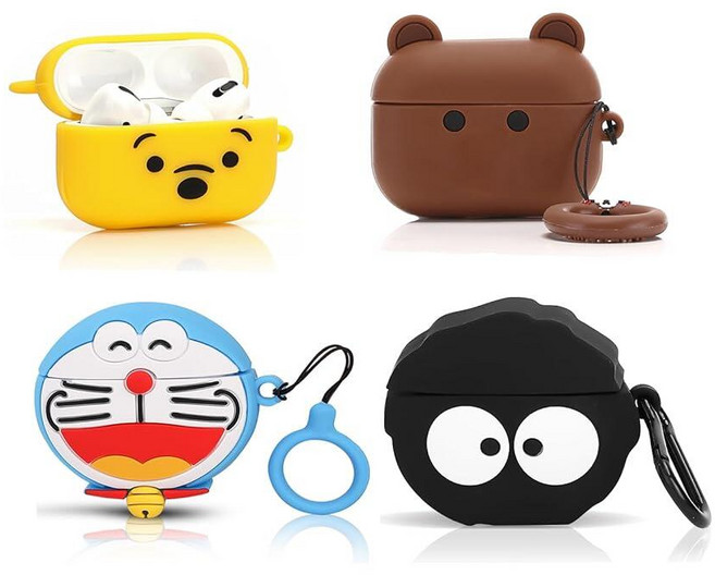에어팟 프로 2세대/1세대(2022/2019)용 케이스 카라비너 포함 XMBYGY 귀여운 스킨 디자인 실리콘 만화 충전 케이스 보호 커버 남아 여아용 (G+GOD+맥코피+3, B+W+F+A