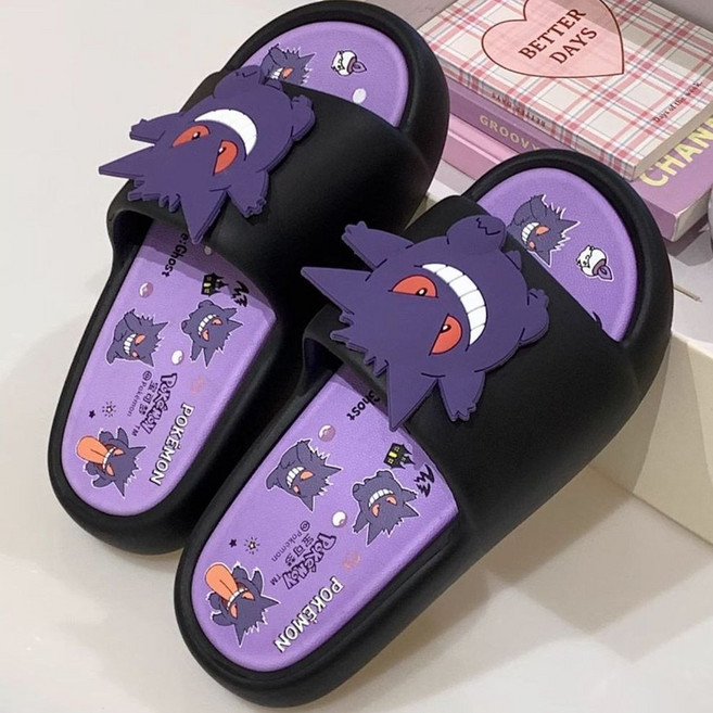 Pokémon 寶可夢耿鬼休閒拖鞋，男女通用情侶款戶外防滑一字拖