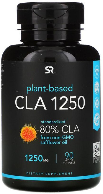스포츠리서치 Sports Research 식물성 CLA 1250mg 90베지캡슐 공액 리놀레산 홍화씨 잇꽃씨 오일, 1개, 90정