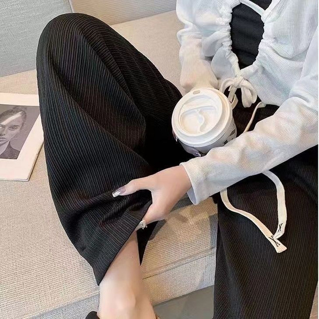 Queen 針織云朵闊腿褲 垂感寬鬆休閒長褲