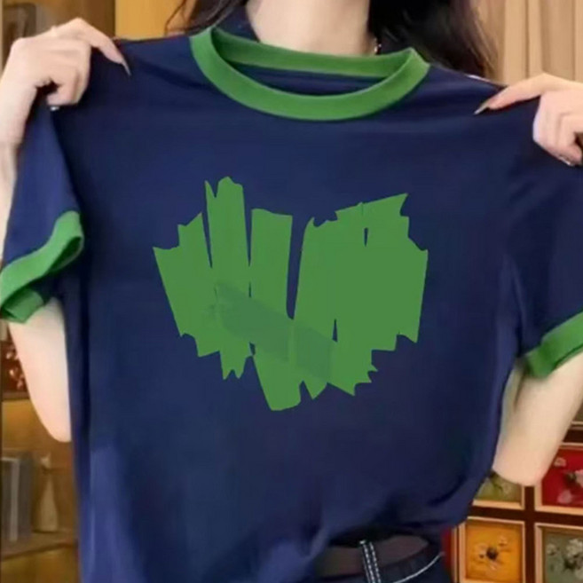 besteffie 패션 여름 통기성 좋은 반팔티 여성 학원풍 배색 디자인 이너코디 날씬해보이는 여자 스포츠웨어 K98