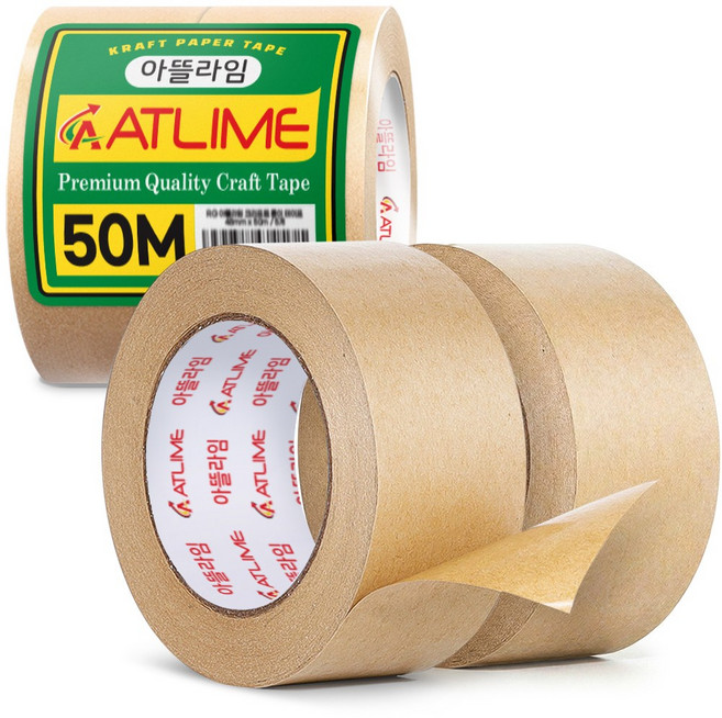 아뜰라임 크라프트 찢어쓰는 종이 포장 박스 테이프 48mm x 50m, 2개