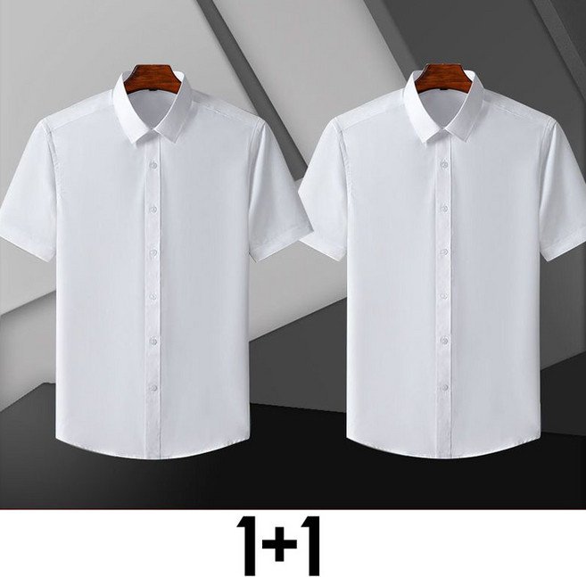 FANSYLI 1+1 남성 슬림핏 반팔 셔츠 빅사이즈 비즈니스 오피스룩 구김없는 캐주얼셔츠 2종 세트 X2505M14