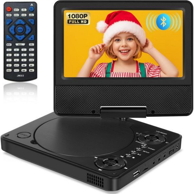 핫햇 9.5인치 휴대용 DVD 플레이어 어린이 및 차량용 7.5인치 HD 회전 화면 블루투스 5.3 1080P 영상 지원 5시간 배터리 무선 헤드폰 동기화 지역 제한, 7" with bluetooth