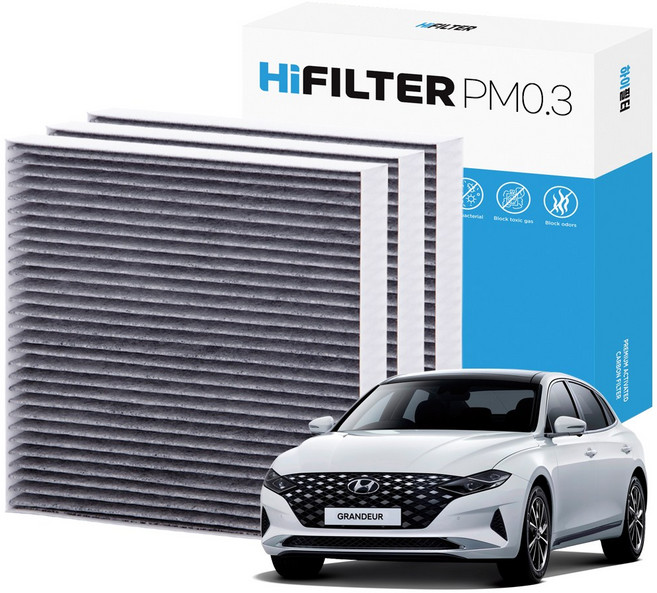 2+1 하이필터 PM 0.3 활성탄 자동차 에어컨 필터 현대, 3개, 더 뉴 그랜저 IG HEV (PE) HI-A101