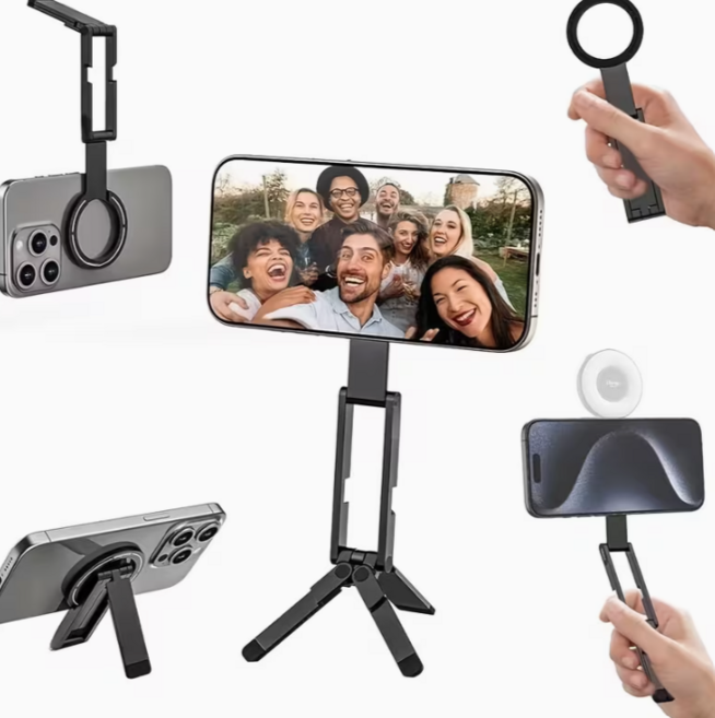 자석형 맥세이프 스마트폰 삼각대 셀카봉 3in1 휴대용 촬영 거치대, 블랙, 1개