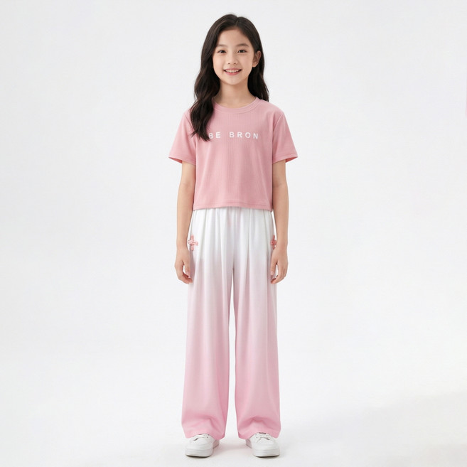 지디오 주니어 여아 투피스 세트 레터링 반팔티 그라데이션 와이드 팬츠 초등학생 여름 상하복