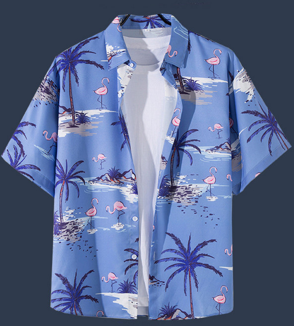 남성 하와이안 비치 야자수 빈티지 세미 오버핏 카라 셔츠