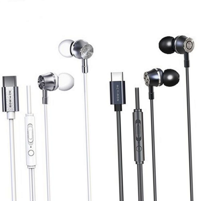 c 타입 유선 이어폰 인체공학 게이밍 커널형 스테레오 유선 이어폰 고음질 내장 마이크 주파수 선명 조작, 화이트