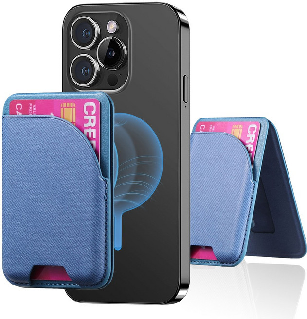 VELOA 아이폰 갤럭시 호환 맥세이프 카드지갑 자석 거치대 PU 가죽 2장 3장 수납 (마그네틱 링 증정) 자력 강한, 1개, 블루