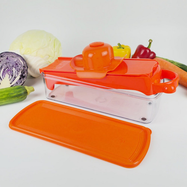 테콘 곰돌이 플러스 채칼 국산 안전 만능 무 양배추 당근 라페 레몬 토마토 오렌지 야채 슬라이서 전용용기, 1개, 곰돌이 플러스채칼(주황)
