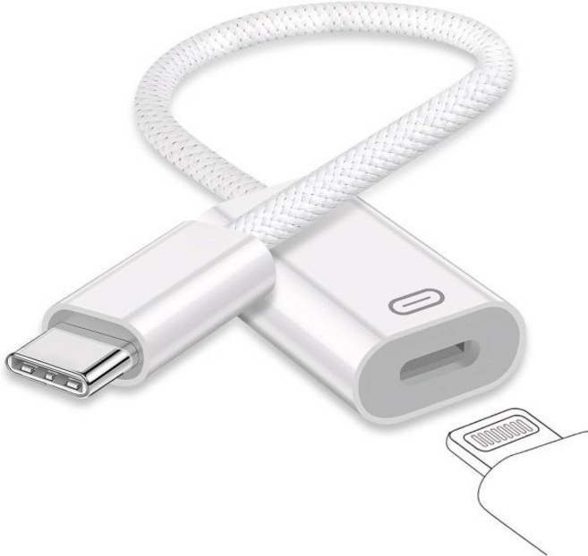 USB C-라이트닝 헤드폰 오디오 어댑터 Type C 수-라이트닝 암 이어폰 변환기 (충전/데이터 전송 기능 포함) iPhone 17/16/15 Plus/Pro/Max i, 1, White