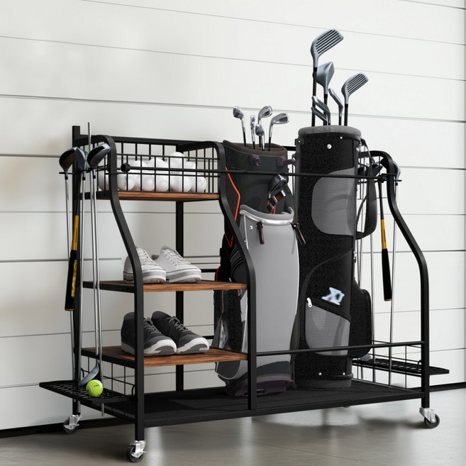 철제 이동식 수납대 골프채 가방 클럽대 진열대 거치대 다이 선반 정리대, 1개, 블랙