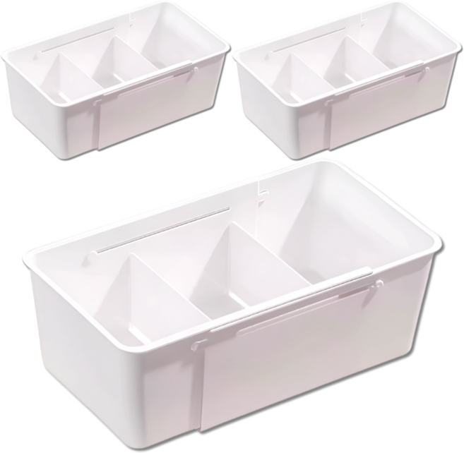 펴나나다 길이조절 다용도 수납 정리함, 3개, 화이트(대형)