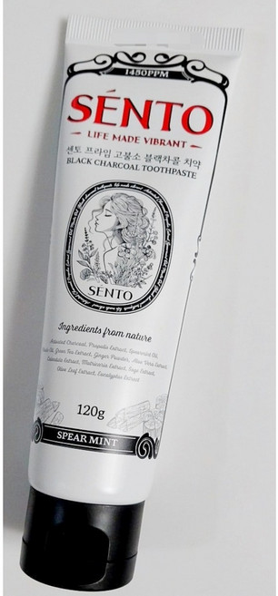 센토 프라임 고불소 블랙차콜 치약 스피아민트향, 120g, 1개