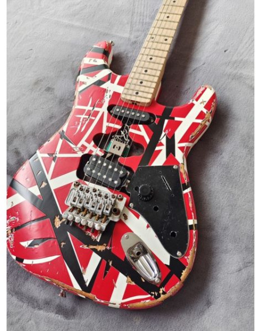 입문용일렉기타 고령/유물 프랑켄스트랫 프랭키 스트라이프 알더 바디 캐나다 메이플 지판 와인 레드 이중 잠금 트레몰로, 1개