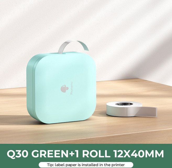 Phomemo Q30 라벨 프린터 열 메이커 P15 D110 D110M 라벨링 기계와 유사 스티커가있는 무선 블루투스, Green printer