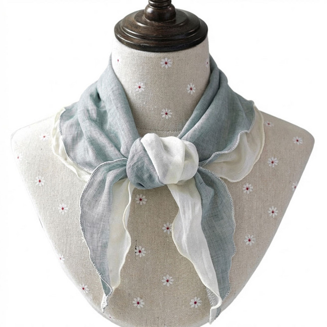 메리앤유 국내생산 투톤 배색 면혼방 쁘띠 미니 스카프