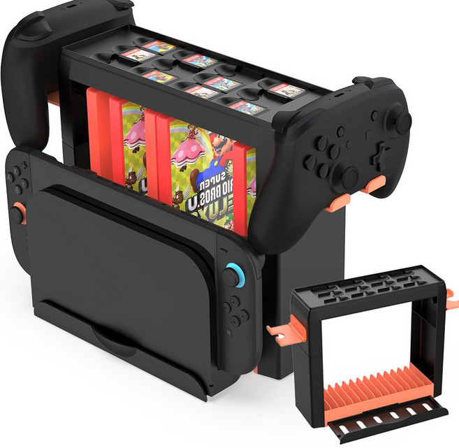 엠세일러 닌텐도 스위치2 거치대 올인원 프로콘2 타이틀 게임팩 독 스탠드, 1개, 오렌지블랙, 스위치2용 올인원 거치 스탠드 (D051B)