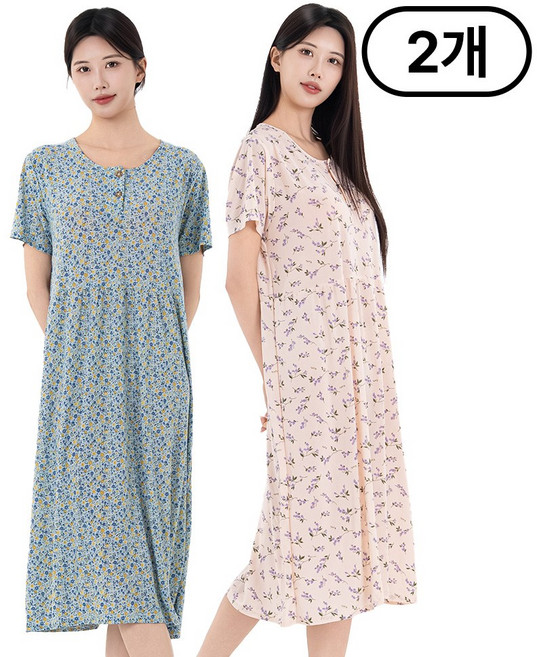 시크나인 반팔 플라워 원피스 잠옷 냉감 홈웨어 빅사이즈