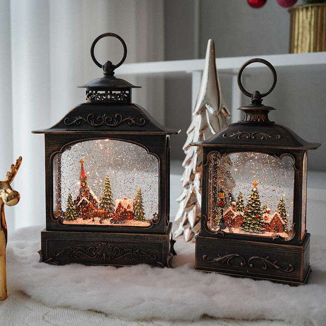 차렌시아 크리스마스 눈내리는 마을 스노우볼 오르골 워터볼 무드등 장식 선물 - 포트락 둥근사각, 3. 트레저(정사각) - S