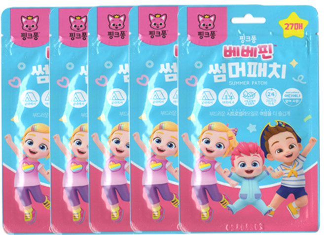 핑크퐁 베베핀 썸머패치 시크로넬라 오일 모기패치, 5개, 5개, 5개