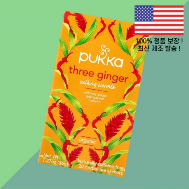 푸카 허브 티 쓰리 생강 진저 카페인 프리 20포 1.27온스 36g Pukka Herbs Organic Herbal Tea Three Ginger Caffeine Free 2, 1.8g, 1