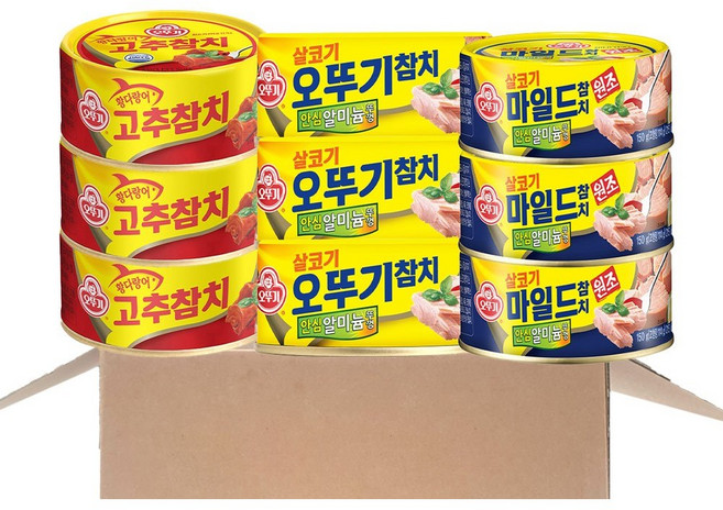 오뚜기 참치 150g (고추참치+오뚜기참치+마일드참치) X 3개씩, 1세트