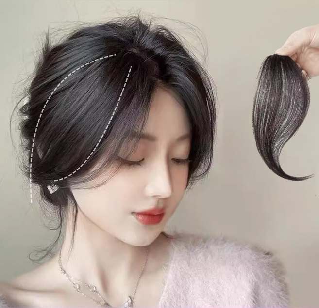 미제르바 청순 옆머리 헤어피스 앞머리 볼륨 가발, 1개, 쿨블랙