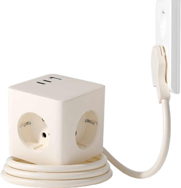 바우토 납작 큐브 고용량 멀티탭 콘센트 3구 usb 4000W, 1개, 아이보리, 1.8m