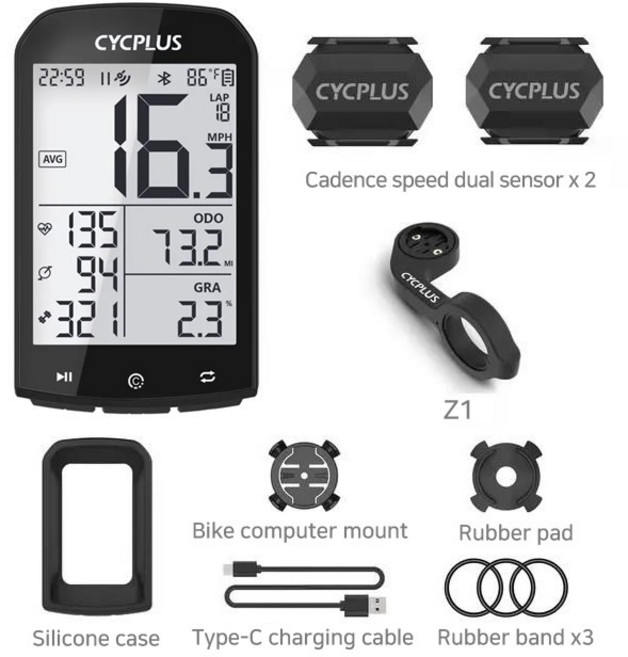 로드 자전거 네비게이션 무선 자전거 속도계 GPS 블루투스 5.0 컴퓨터 CYCPLUS M1 생활방수 거리측정기 M1 1개, M1+Z1+C3x2
