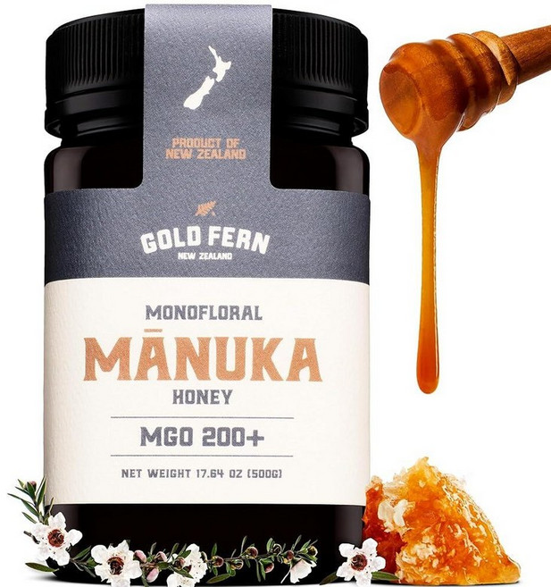Gold Fern Honey - 생 뉴질랜드 마누카 꿀 | 0.5kg(1파운드) 모노플로랄 MGO 200+ | 순수 천연 살균되지 않은 여과 슈퍼푸드 꿀 벌집에서 손까지, 500g
