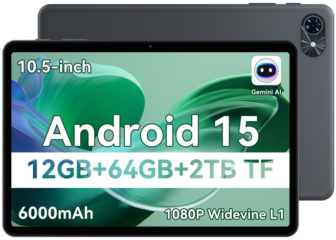 TABWEE 태블릿 12GB+64GB 2TB확장 6000mAh Android16 Gemini 10인치 HD+IPS 디스플레이 Wi-Fi6 듀얼스피커 GMS인증 학습용, Wi-Fi, 64GB, 회색