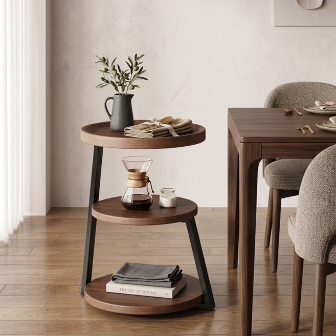 사이드 테이블 3단 티테이블 수납 선반형 모던 심플 인테리어 거실 침대 엽 협탁, 브라운