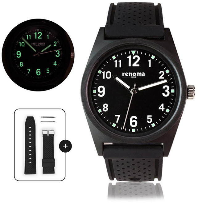 레노마 RE2203 BK 야광기능 우레탄 수능 / 시험용 손목 시계 (*쿠팡단독 6-11월 한정가격*)