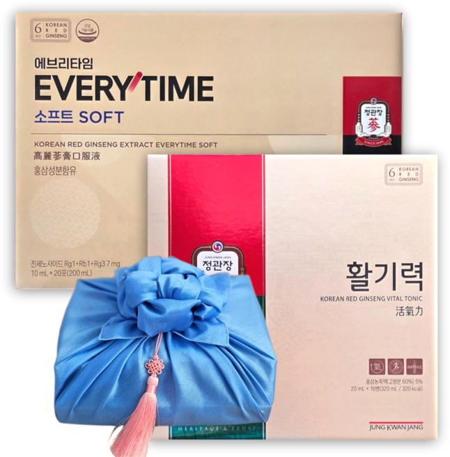 정관장 홍삼정 에브리타임 소프트 20포 활기력 16개입 백화점 보자기 포장 쇼핑백 선물세트, 1세트, 520ml