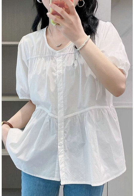 娃娃領襯衫 女短袖寬鬆上衣 氣質減齡甜美清新